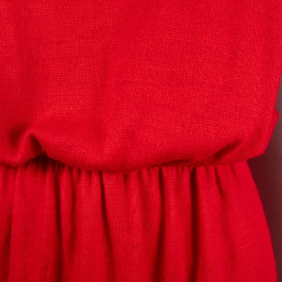 Vintage Christian Dior 80s Red 100% Wool Sweater Dress Pockets Elastic Small - Picture 2 of 6